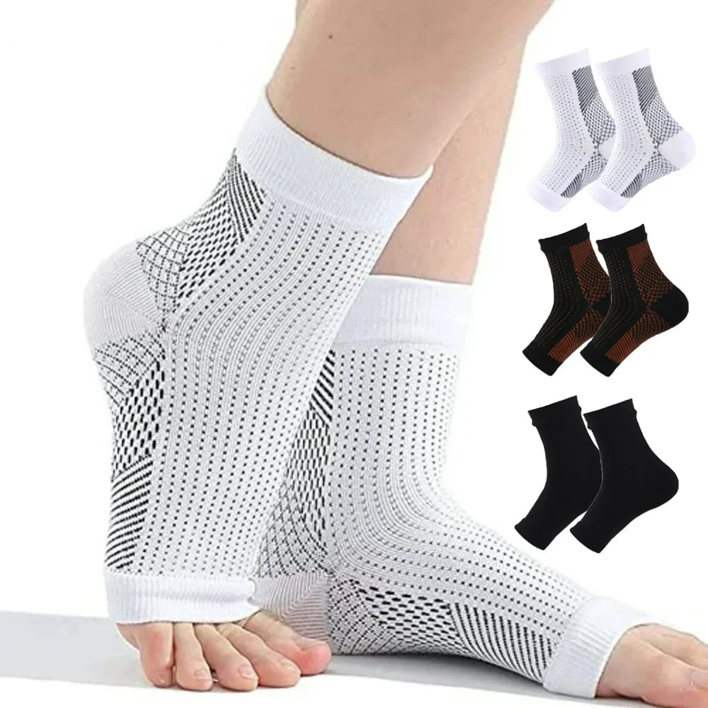 3 Pairs Neuropathy Socks for Men Women, Soothe Compression Socks for Plantar Fasciitis Swelling Relief(White-S/M)