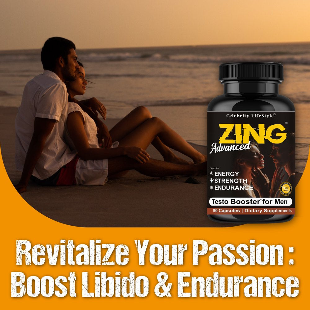 Zing Testosterone Booster for Men & Libido Booster, Enhances Strength Performance Mood Booster 90 Caps