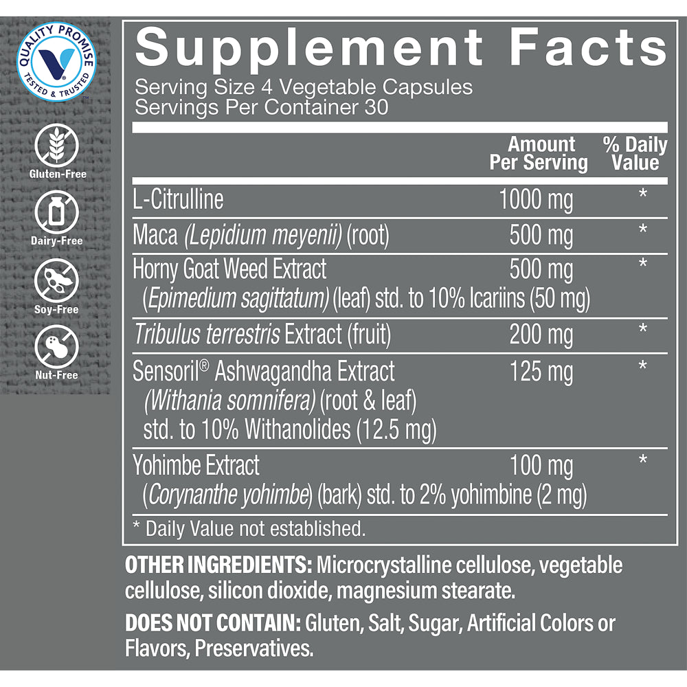 The Vitamin Shoppe Ultimate Libido - Supports Healthy Libido with 1,000Mg L-Citrulline, 500Mg Horny Goat Weed Extract, & 500Mg Tribulus Terrestris Extract (120 Veggie Capsules)