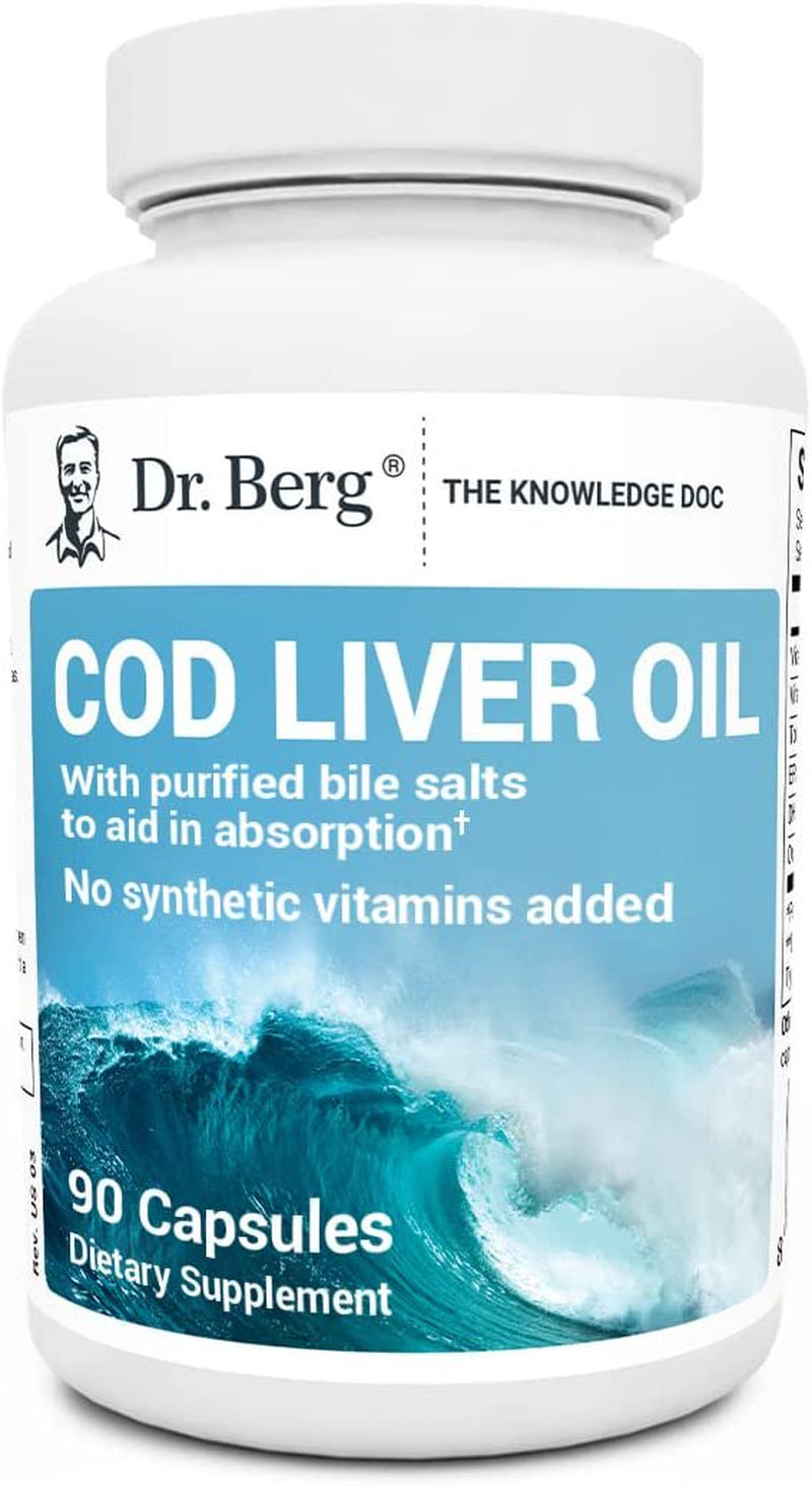 Dr. Berg Cod Liver Oil Capsules - Fish Oil Omega 3 EPA DHA Supplement, 90 Capsules