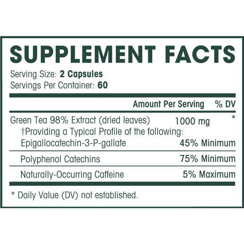 EGCG Green Tea Extract Capsules - Powerful Metabolism Booster for Weight Loss, Energy and Heart Health - Green Tea Pills Are Natural Caffeine Pills with Antioxidants & Free Radical Scavengers - 500Mg