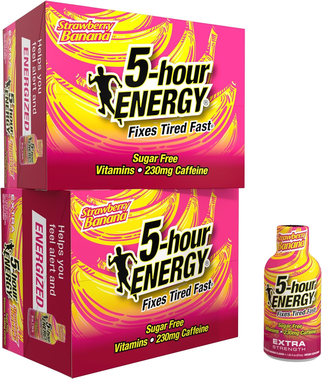 5-Hour ENERGY Extra Strength Energy Shot | Strawberry Banana Flavor| 1.93 Oz. | 24 Count | Sugar-Free & Zero Calories | B-Vitamins & Amino Acids | 230Mg Caffeinated Energy Shot | Dietary Supplement