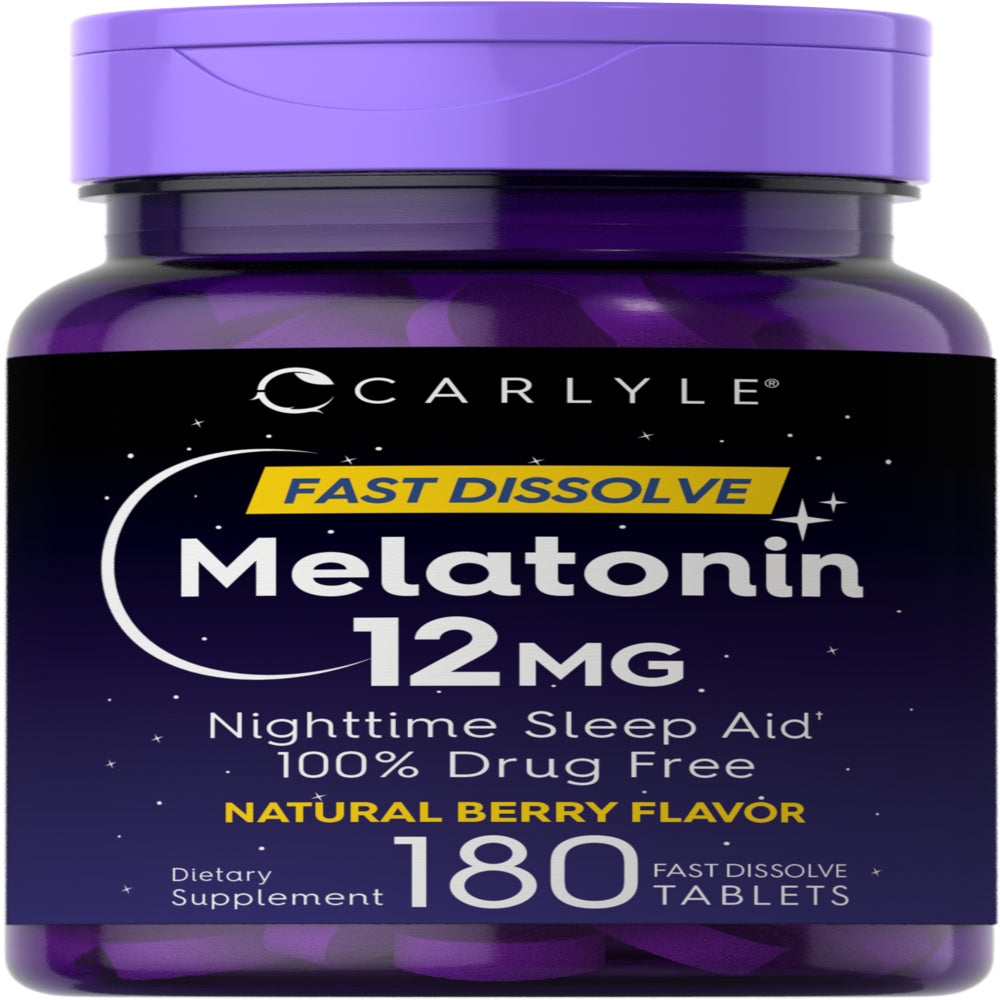 Carlyle Melatonin 12 Mg 180 Tablets | Natural Berry Flavor | Vegetarian