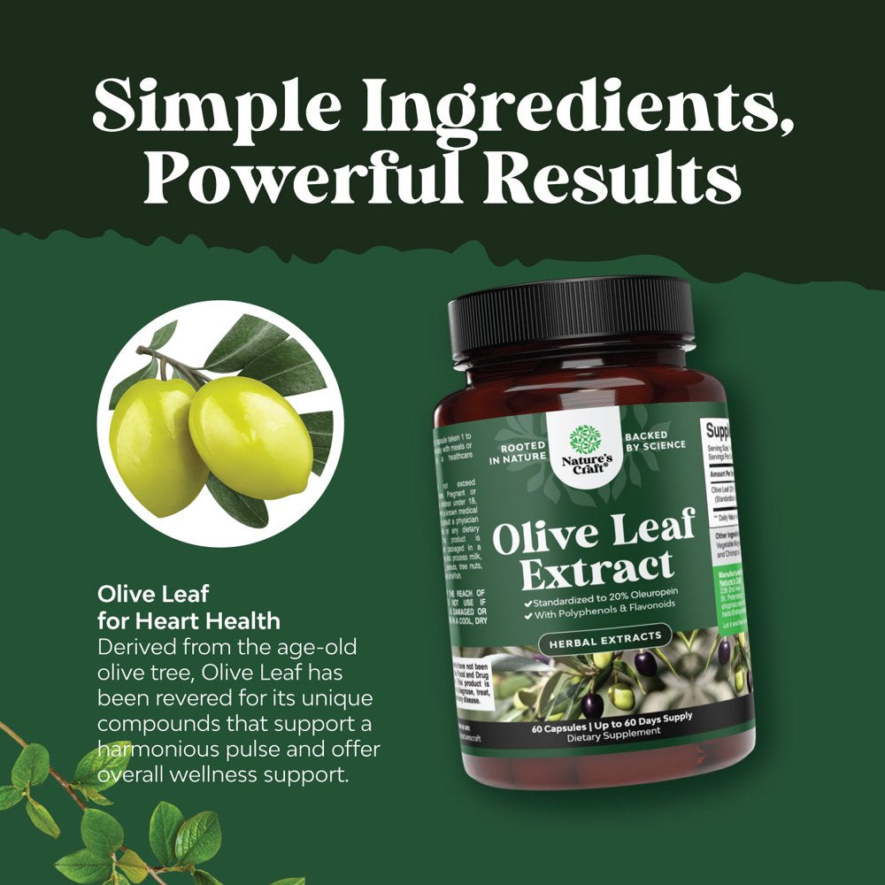 Potent Olive Leaf Extract Capsules - High Strength Antioxidant Supplement with Pure Olive Leaf with 20% Oleuropein - Herbal Heart Health Supplement - Vegan Non-Gmo & Gluten Free (2 Month Supply)