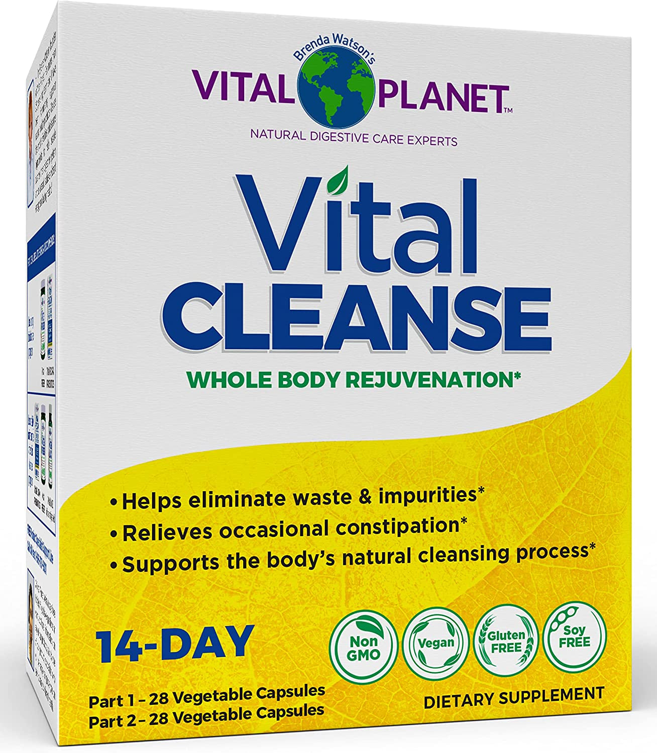 Vital Planet - Vital Cleanse with Milk Thistle, Magnesium, Cape Aloe and Herbs, Natural Supplement for Occasional Constipation and Healthy Elimination, 2-Part - 14 Day Kit, 56 Capsules