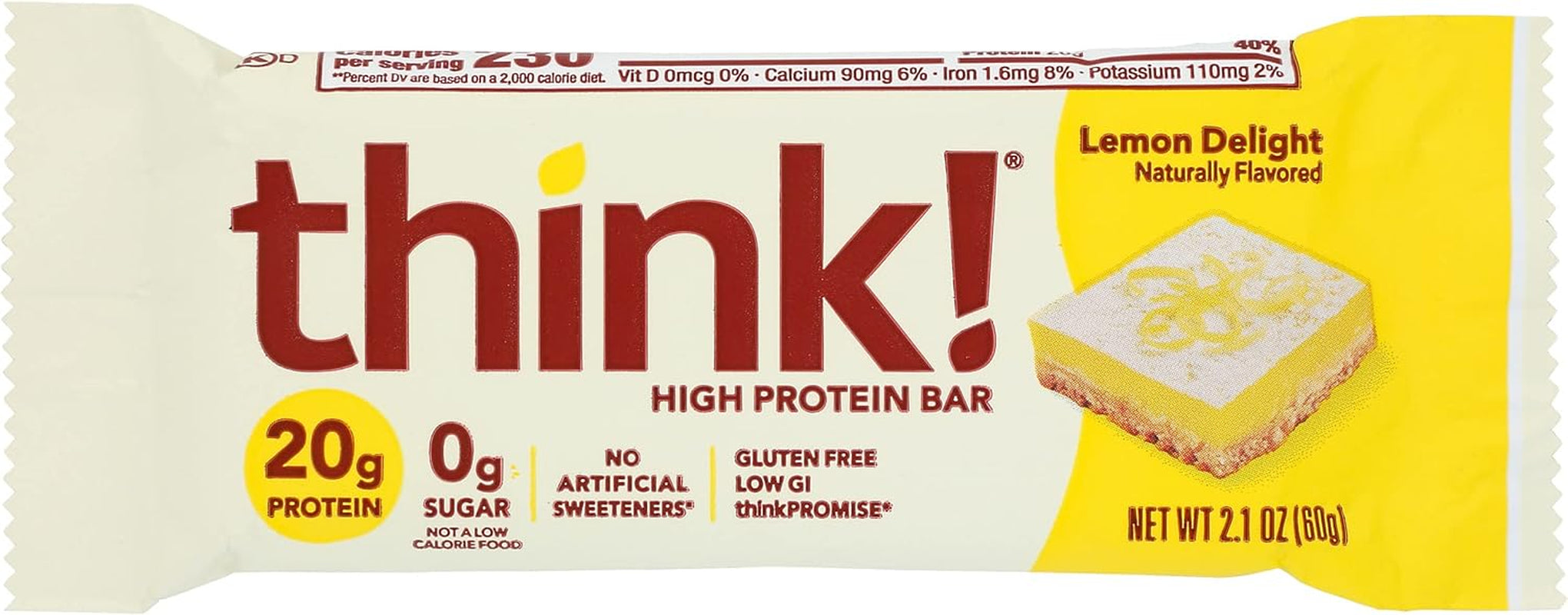 Think! Protein Bars, High Protein Snacks, Gluten Free, Sugar Free Energy Bar with Whey Protein Isolate, Lemon Delight, Nutrition Bars without Artificial Sweeteners, 2.1 Oz (Pack of 10)