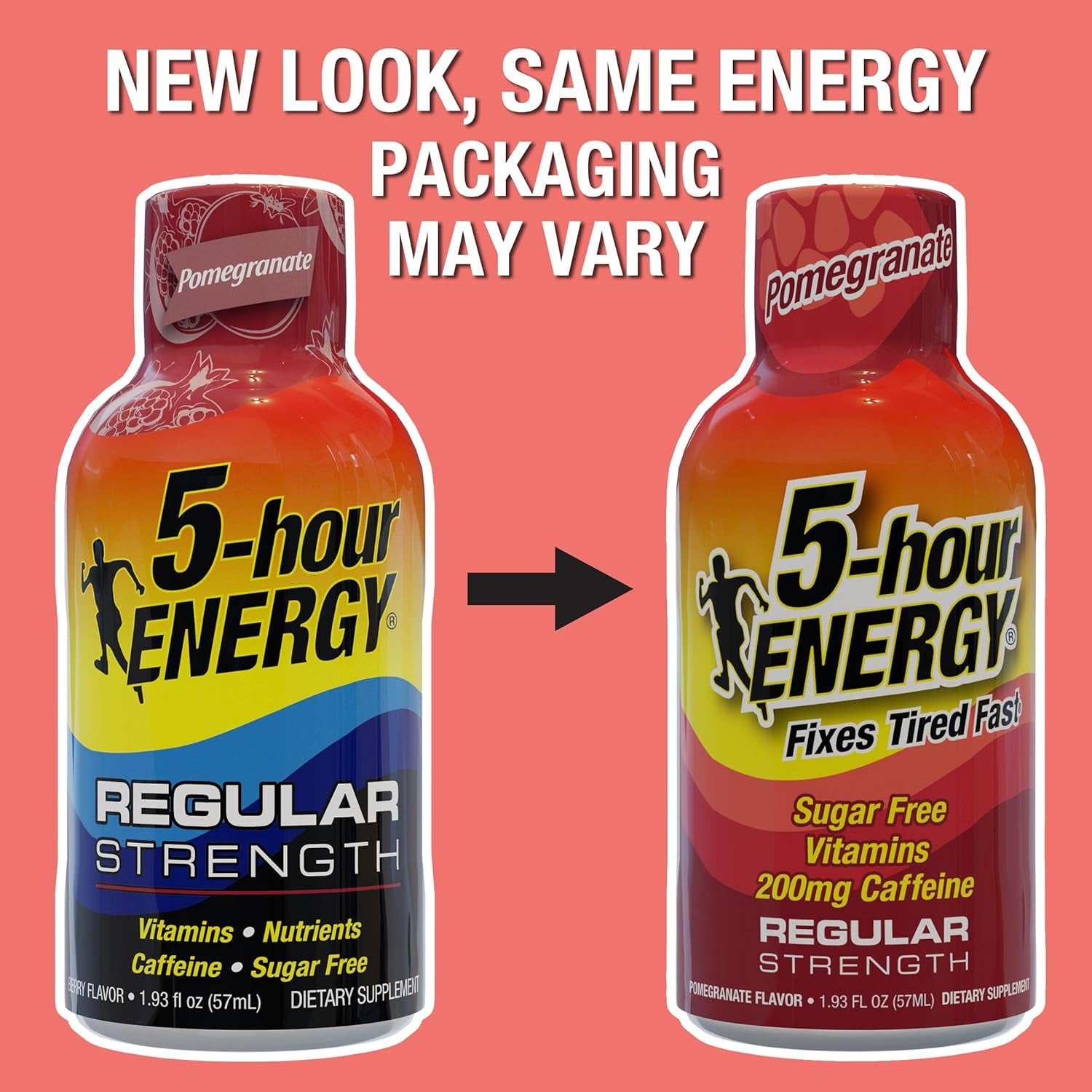 5-Hour ENERGY Regular Strength Energy Shot | Pomegranate Flavor | 1.93 Oz. | 24 Count | Sugar-Free & Zero Calories | B-Vitamins & Amino Acids | 200Mg Caffeinated Energy Shot | Dietary Supplement