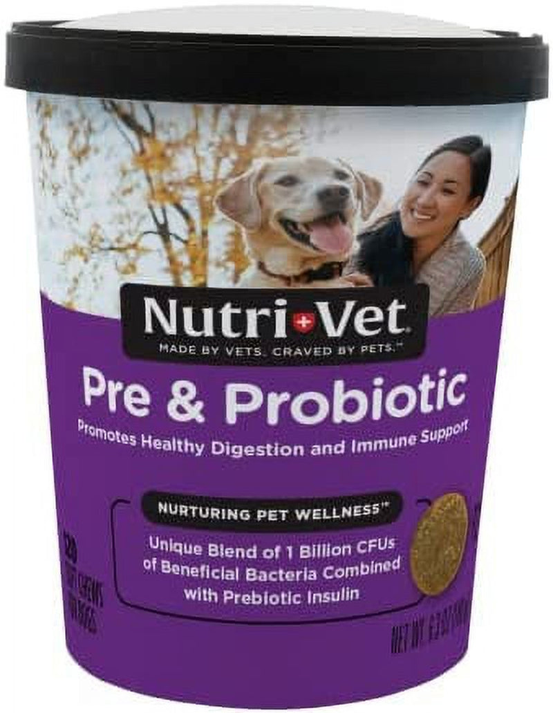 Nutri-Vet Pre and Probiotic Soft Chews for Dogs | Digestive Health Support Dog Probiotics | Tasty Alternative to Dog Probiotic Powder | 120 Soft Chews | Liver, Cheese