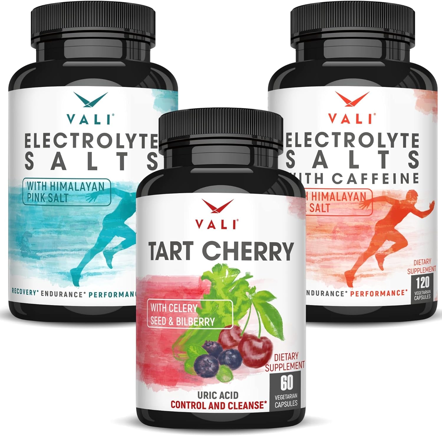 VALI Electrolyte Salts with Caffeine Electrolyte Salts Tart Cherry Bundle - Rapid Oral Rehydration for Hydration Nutrition & Fluid Recovery and Uric Acid Control and Cleanse for Joints