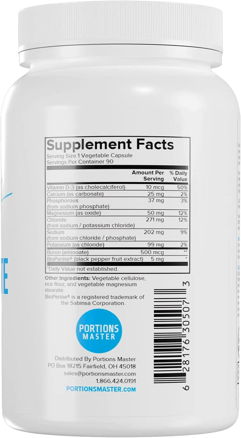 Portions Master Electrolyte - Vitamin D3 + Bioperine for Enhanced Absorption - 690Mg (Complex) - 100Ct Vegetable Capsules