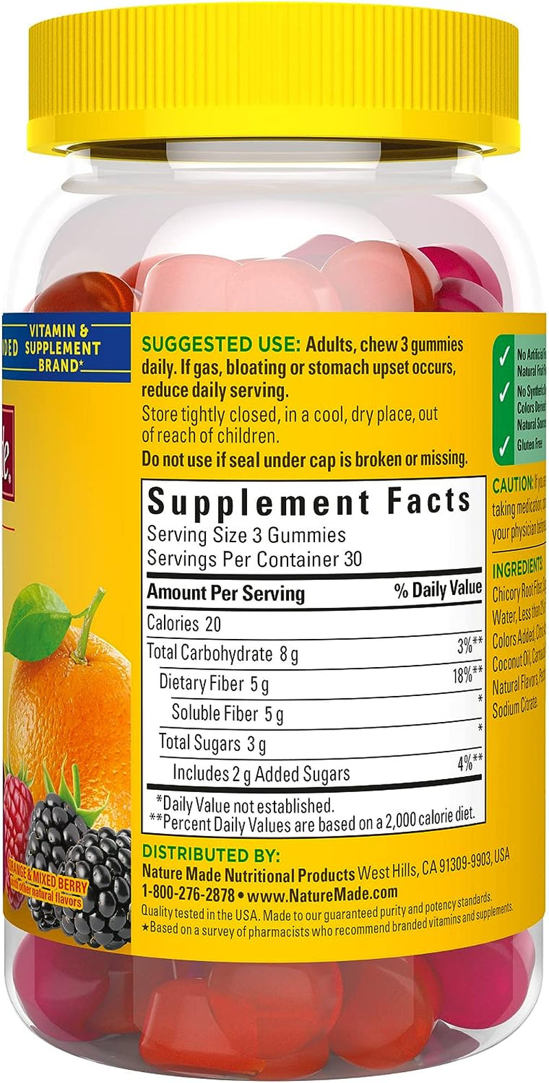 Nature Made Fiber Gummies 5 G per Serving, Fiber Supplement for Digestive Health Support, 90 Gummies, 30 Day Supply