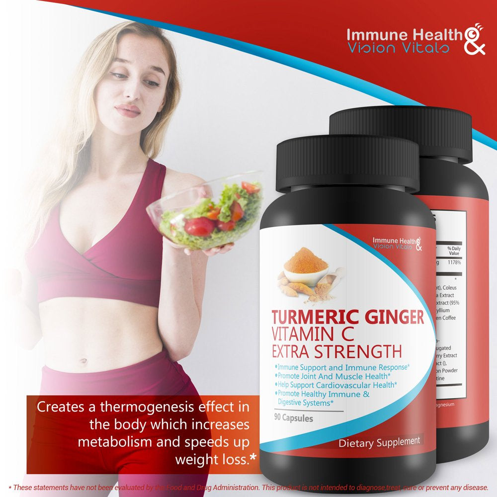 Turmeric Ginger & Vitamin C - Premium Blend - 2048 MG with Black Pepper Piperine for Best Absorption over 850 MG of Vitamin C - over 1100 MG Turmeric Based Herbal Blend - Ginger Turmeric Berberine