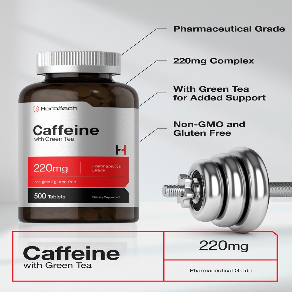 Caffeine Pills 220Mg with Green Tea | 500 Vegetarian Tablets | by Horbaach
