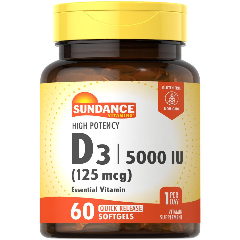 D3 5,000 IU (125 Mcg) | 60 Quick Release Softgels | High Potency Essential Vitamin Supplement | Non-Gmo and Gluten Free | by Sundance