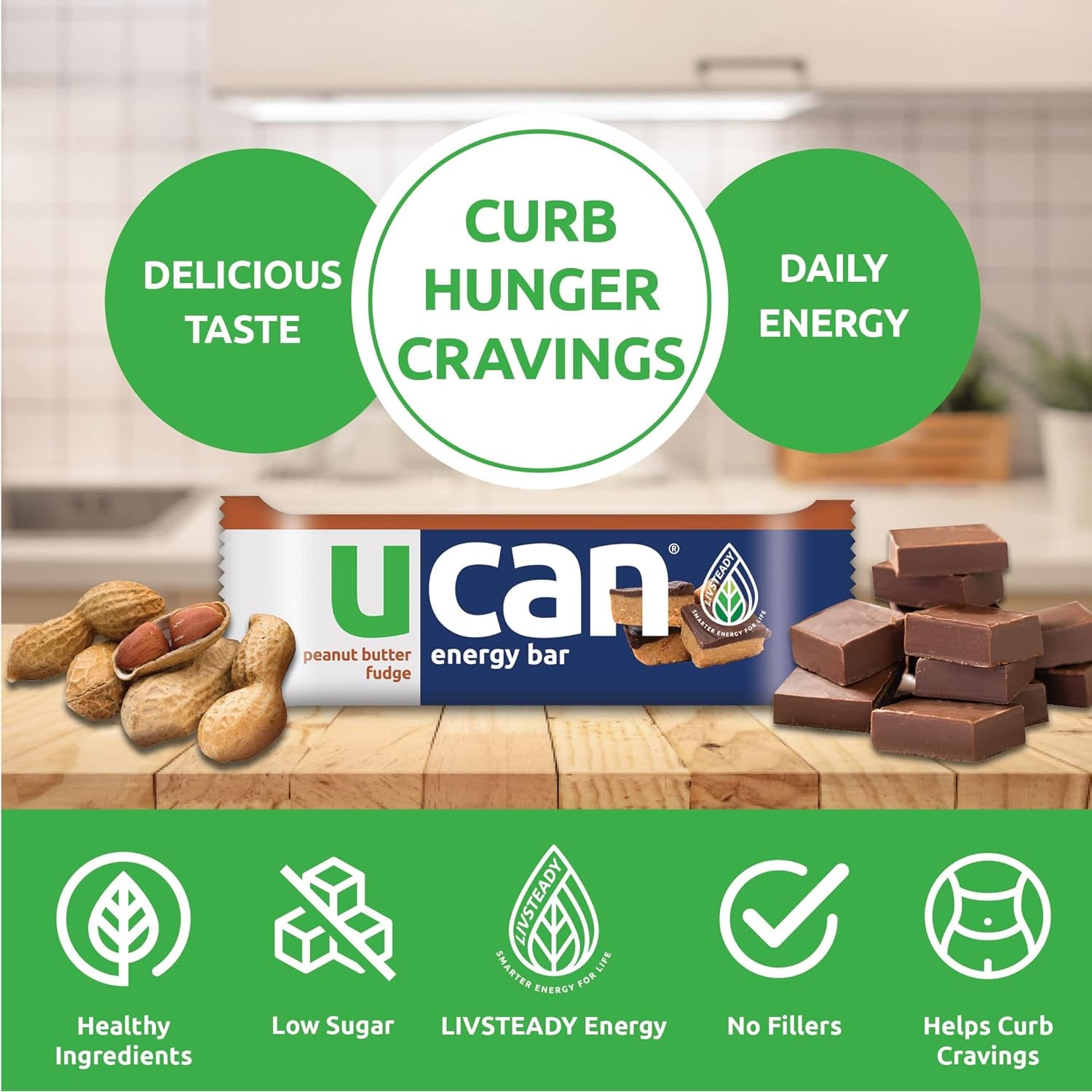 UCAN Energy Snack Bars, Peanut Butter Fudge, All Natural, Low Sugar, Non-Gmo, Gluten-Free, Keto-Friendly (12 Pack, 1.4 Ounces)