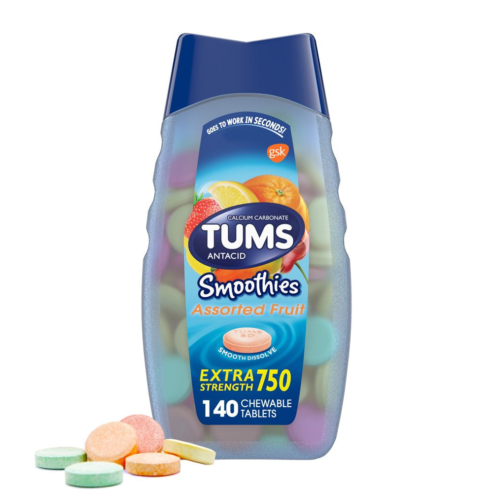 Tums Smoothies Assorted Fruit Extra Strength Chewable Antacids, 140 Ct