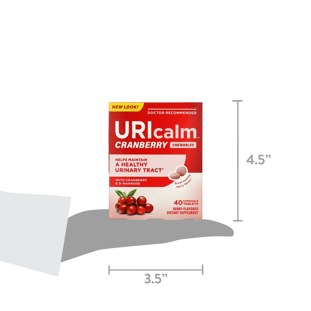 Uricalm Cranberry, Daily Dietary Supplement Chewable with D-Mannose, Berry Flavor, 40 Count