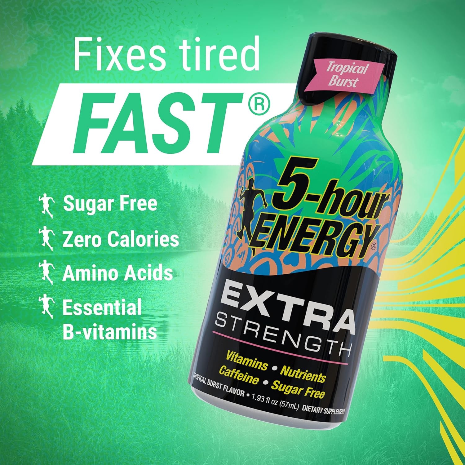 5-Hour ENERGY Shots Extra Strength | Tropical Burst Flavor | 1.93 Oz. 30 Count | Sugar Free 4 Calories | Amino Acids and Essential B Vitamins | Dietary Supplement | Feel Alert and Energized