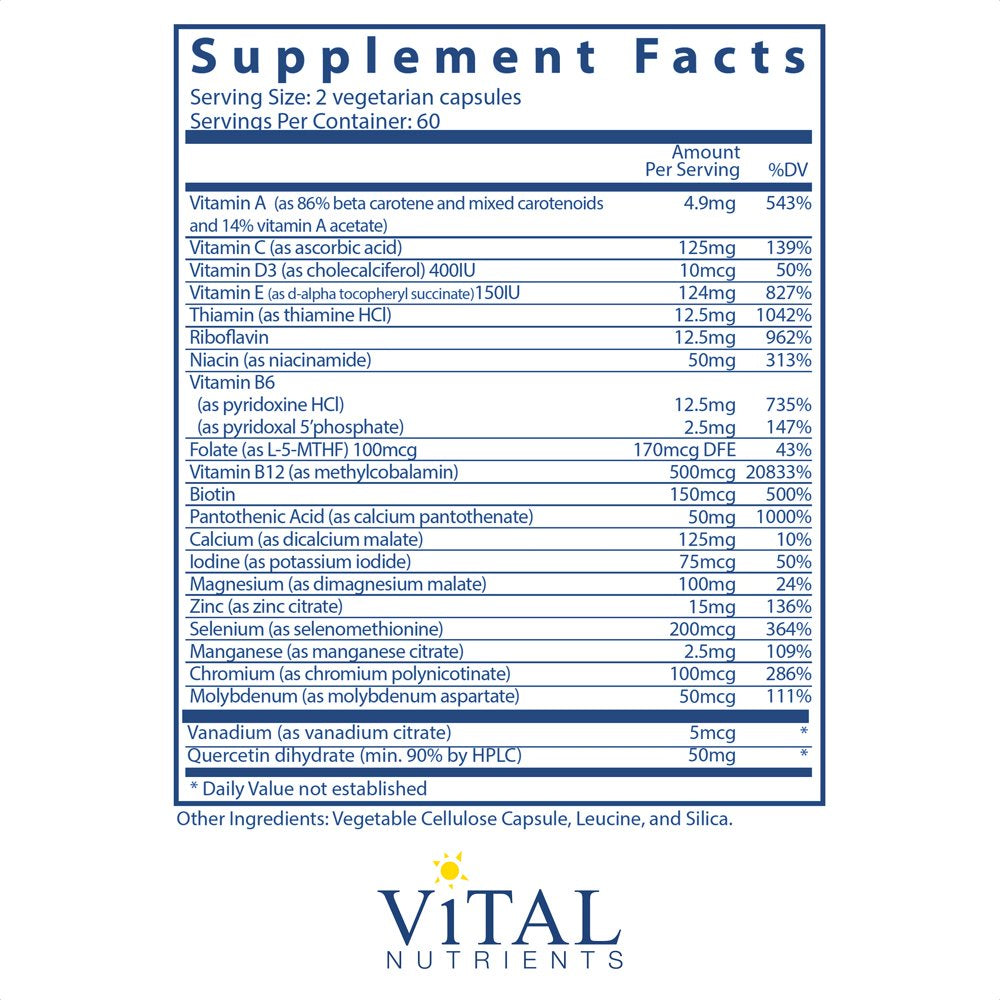 Vital Nutrients - Multi-Nutrients 5 - Ultra Antioxidant Formula (Boron, Copper, and Iron Free) - Ultra Antioxidant Daily Multi-Vitamin/Mineral Formula - 120 Vegetarian Capsules per Bottle