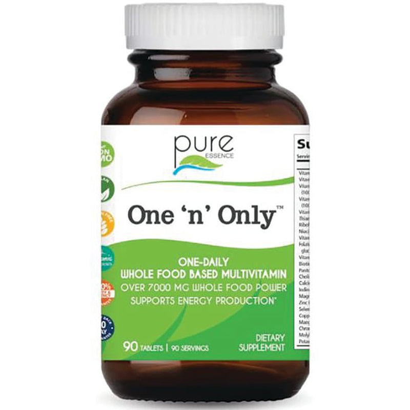 One N Only Multivitamin - One a Day Whole Food Supplement with Superfoods, Minerals, Enzymes, Vitamin D, D3, B12, Biotin by Pure Essence - 90 Tablets