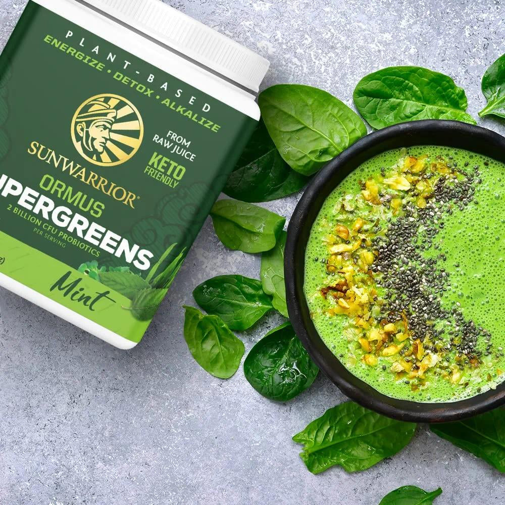 Sunwarrior Ormus Supergreen | Organic Probiotic Powder, Mint, 225G
