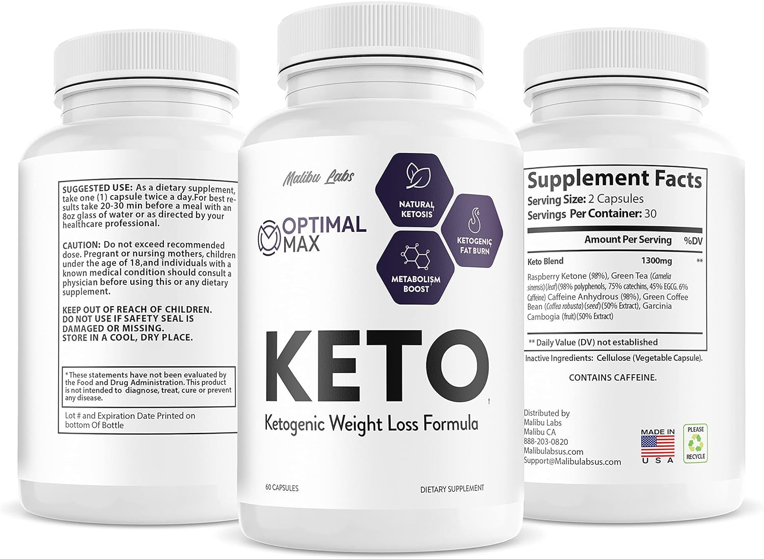 (3 Pack) Optimal Max Keto, Advanced Formula 1300 Mg, Made in the USA, (3 Bottle Pack), 90 Day Supply