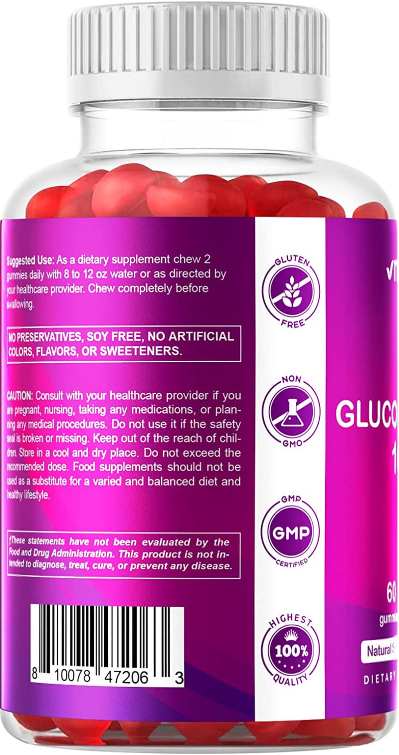 Vitamatic Sugar Free Glucomannan Gummies (Amorphophallus Konjac Root) - 1000Mg per Serving - Natural Strawberry Flavor - 60 Gummies