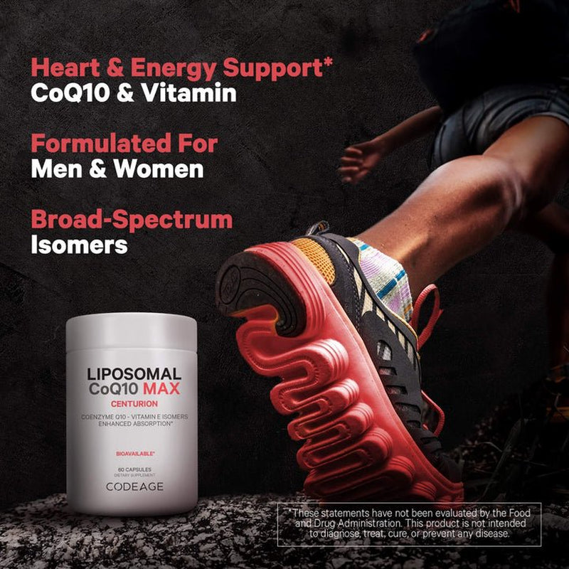 Codeage Liposomal Coq10, Vitamin E Tocopherols & 250 Mg Coenzyme Q10, Cardiovascular Support, 60 Ct