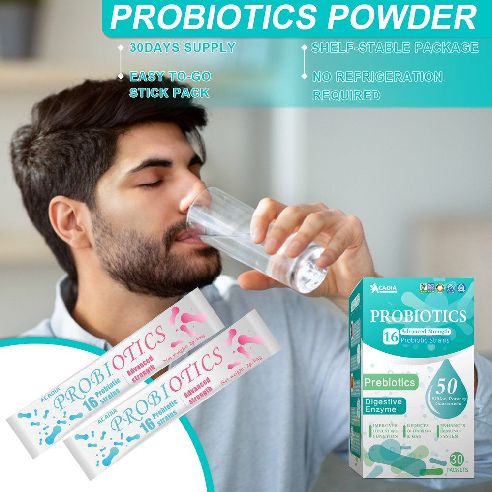 ACADIA Probiotics for Men &Women ,Prebiotics and Probiotics Powder for Digestive and Immune Gut Health - Support 30 Packets