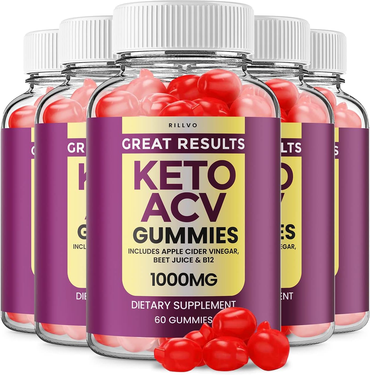 Rillvo (5 Pack) Great Results Keto Gummies - Advanced Formula Shark Great Results Keto Tank ACV Gummies (300 Gummies),300.0 Count