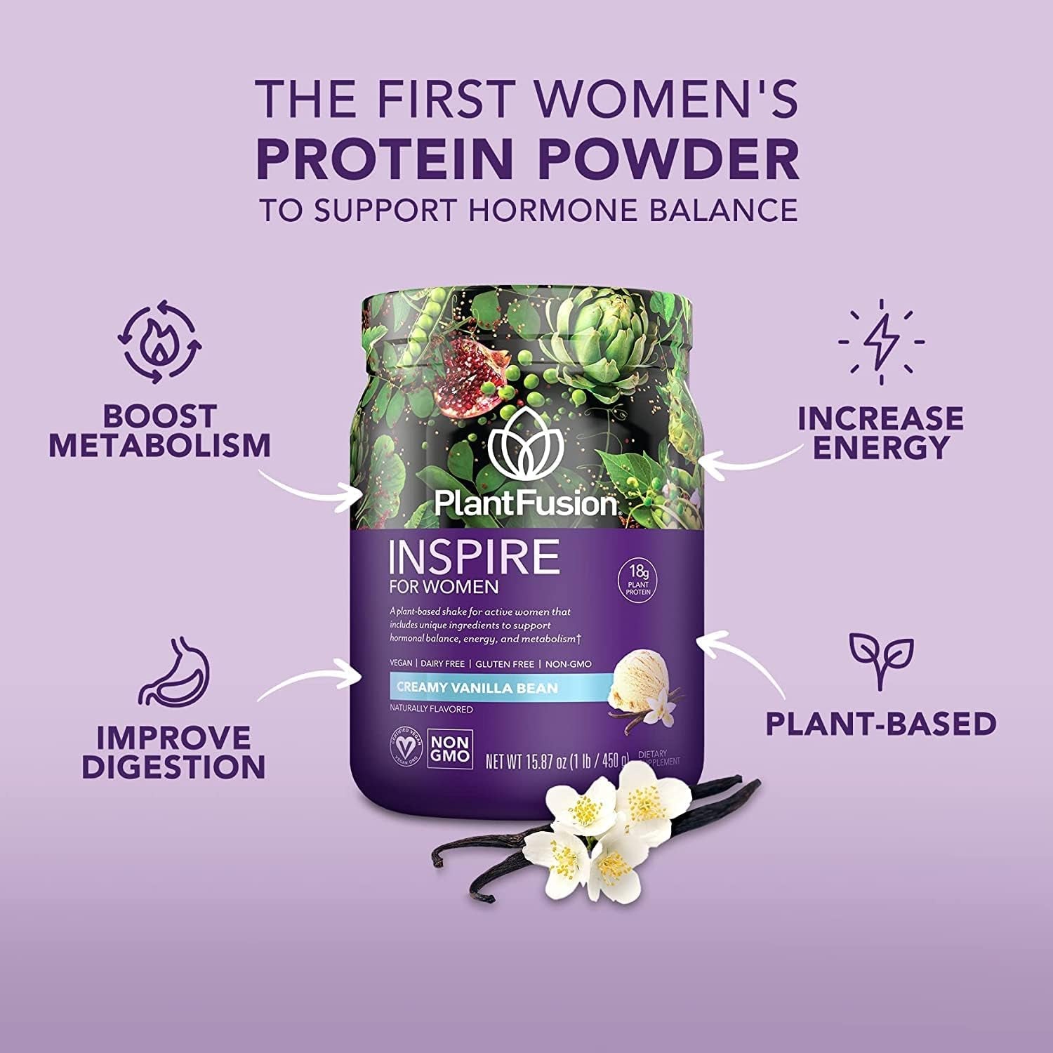 Plantfusion Inspire Plant Protein Powder for Women - Low Carb Protein Powder for Lean Muscle Support - Keto, Gluten Free, Soy Free, Non-Dairy, No Sugar, Non-Gmo - Natural-No Stevia 0.85 Lb