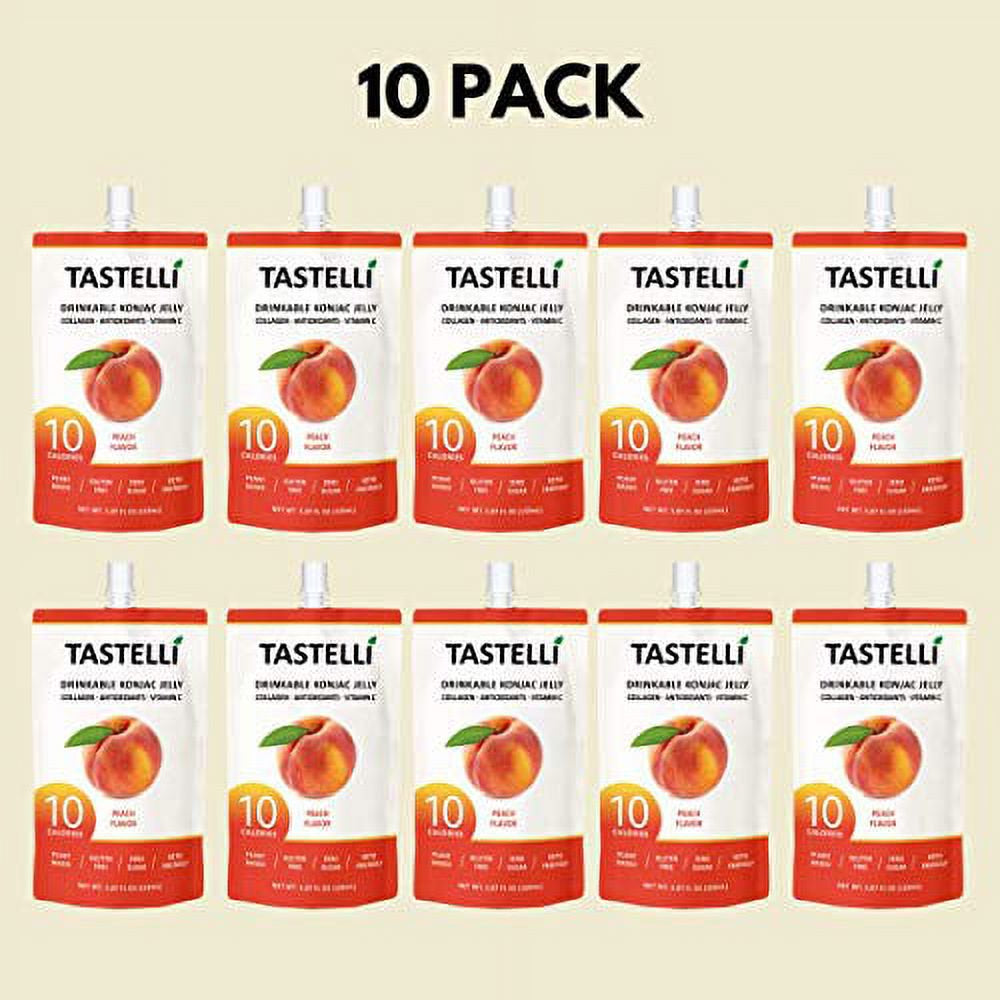 TASTELLI KONJAC Jelly: 10 Calories, Zero Sugar, Enhanced Collagen + Vitamin C + Antioxidants, Perfect for Weight Management and Satisfying Cravings with a Health Boost (Peach) - 150Ml X 10 Pouches