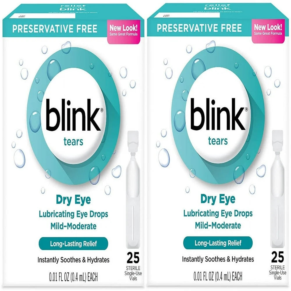 Blink Tears Dry Eye Lubricating Eye Drops Mild-Moderate 0.01 Fl Oz 25 Sterile Single-Use Vials - 2 Pack