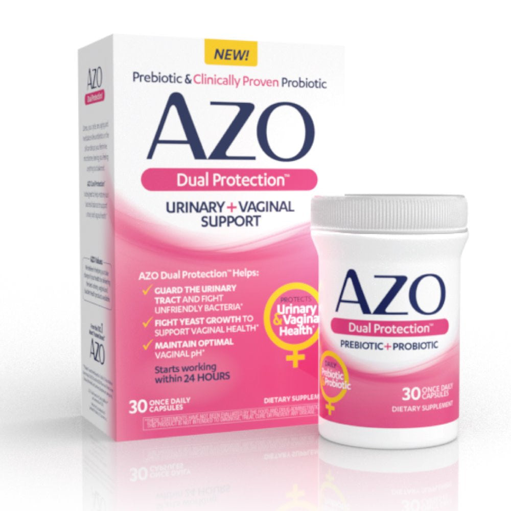 AZO Dual Protection™, Urinary + Vaginal Support*, Women'S Prebiotic and Clinically-Proven Probiotic, 30 Count