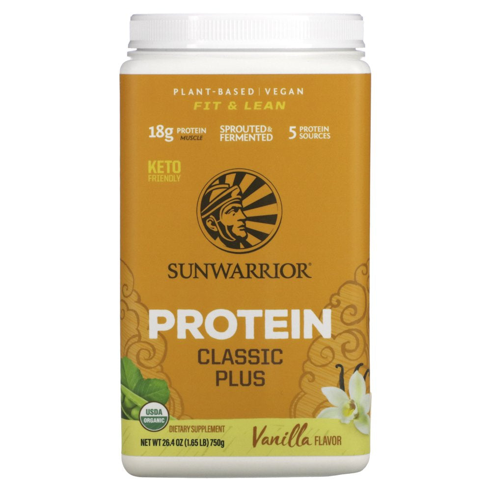 Sunwarrior, Classic plus Protein, Plant Based, Vanilla, 1.65 Lb (750 G)