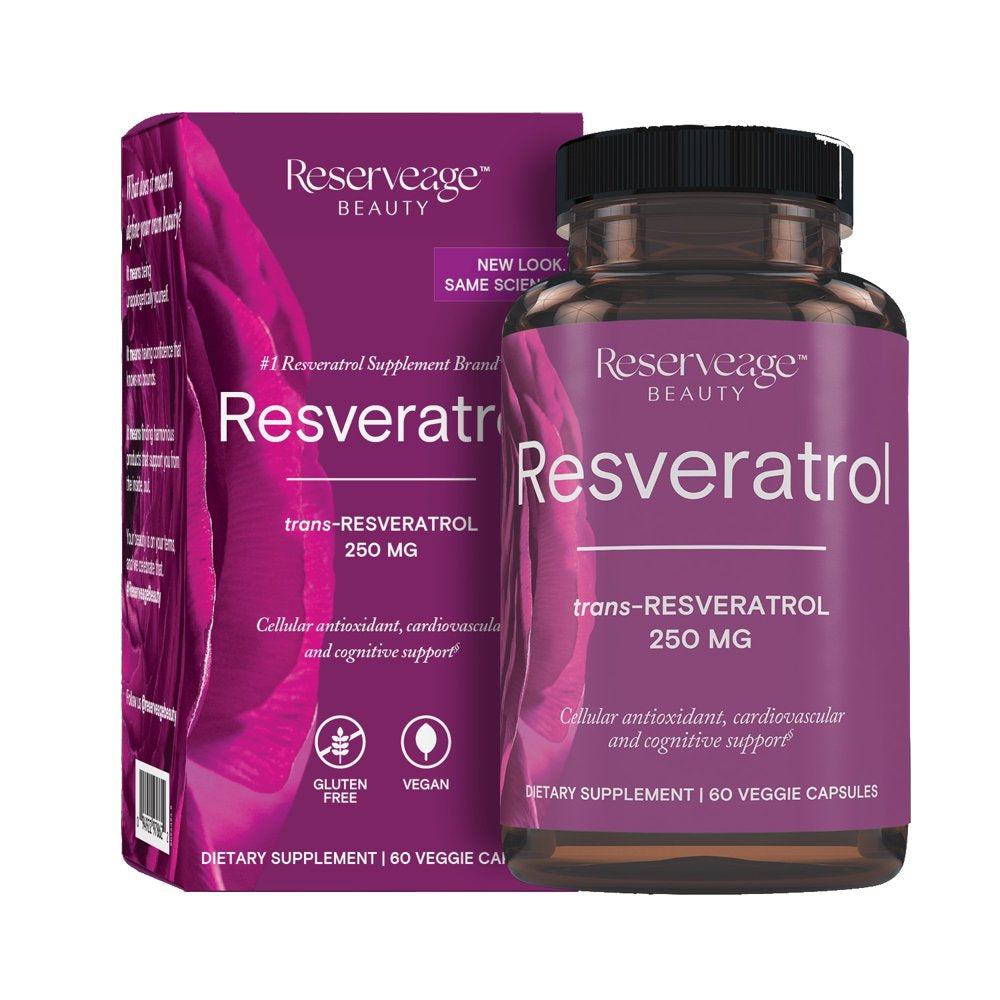 Reserveage, Resveratrol 250 Mg, Antioxidant Supplement for Heart and Cellular Health, Supports Healthy Aging, Paleo, Keto, 60 Capsules