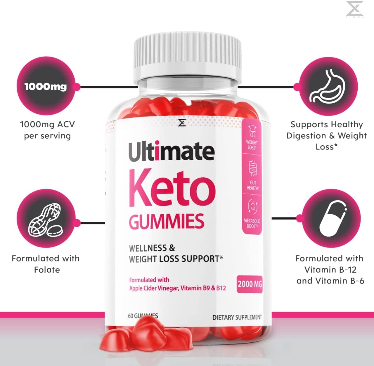 Ultimate Keto Gummies for Loss Max Potency ACV Ultimate Keto (60 Gummies)