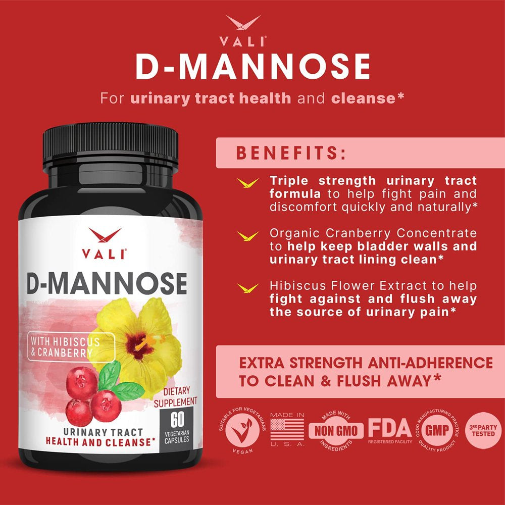 VALI D-Mannose with Cranberry & Hibiscus Urinary Tract Supplement, 60 Veggie Capsules