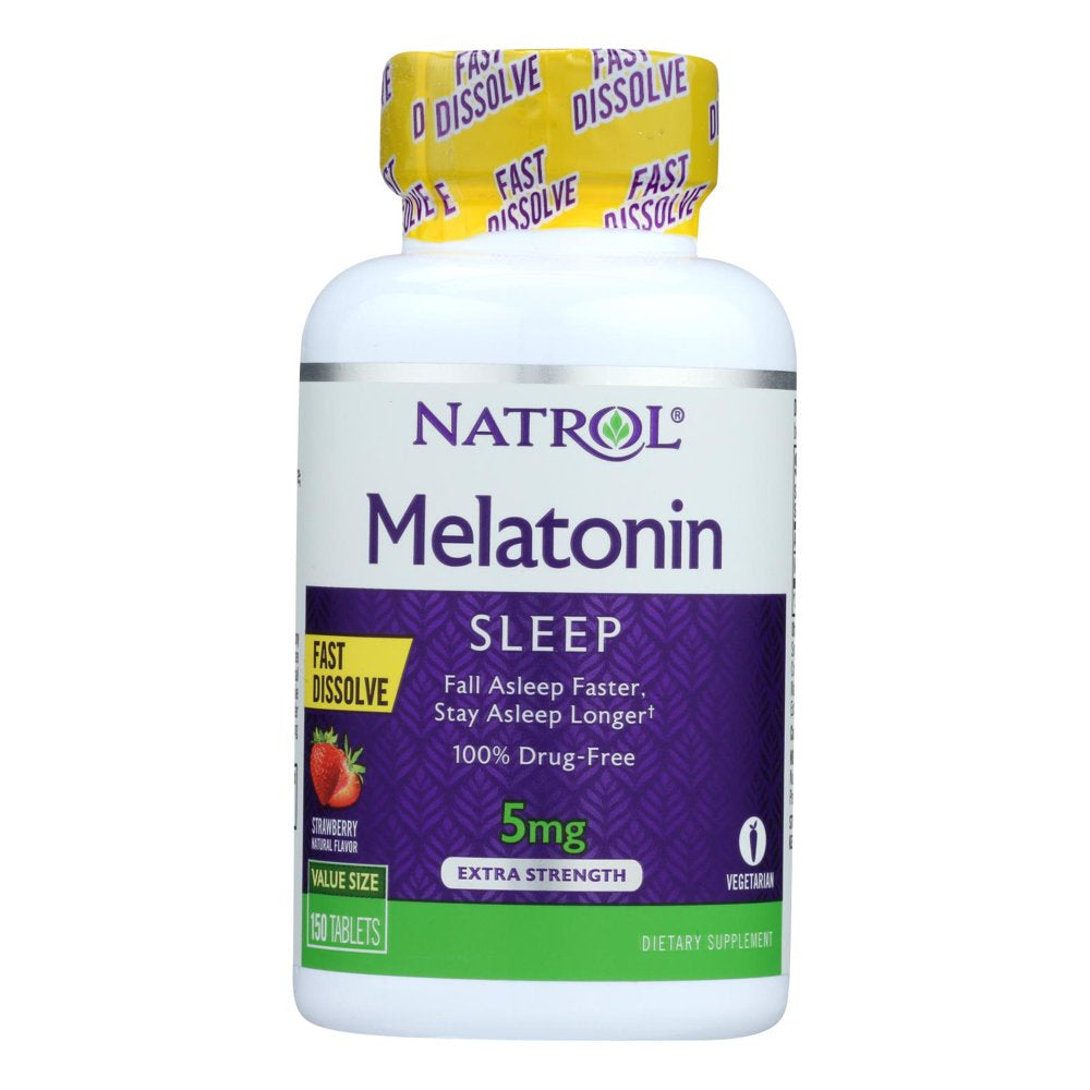 Natrol, Melatonin, Fast Dissolve, Extra Strength, Strawberry, 5 Mg, 150 Tablets