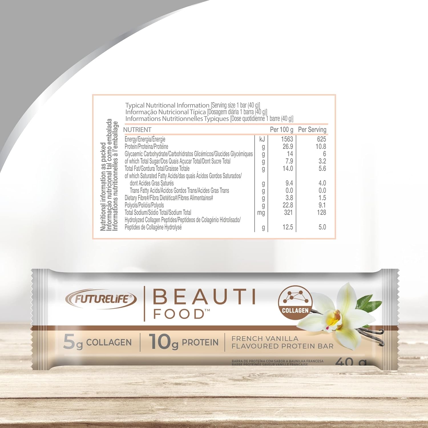 FUTURELIFE Beauti Food | French Vanilla | 20 Pack of Nutritional Bar'S | High in Protein | 5G Hydrolyzed Collagen Peptides | Promotes Hair, Nail, Skin & Joint Health | (20)