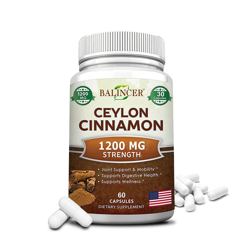 Balincer Natural Ceylon Cinnamon 1200Mg - 60/120 Capsules, True Cinnamon from Sri Lanka, Extract Supplement Pills Promotes Heart Health-120Capsules