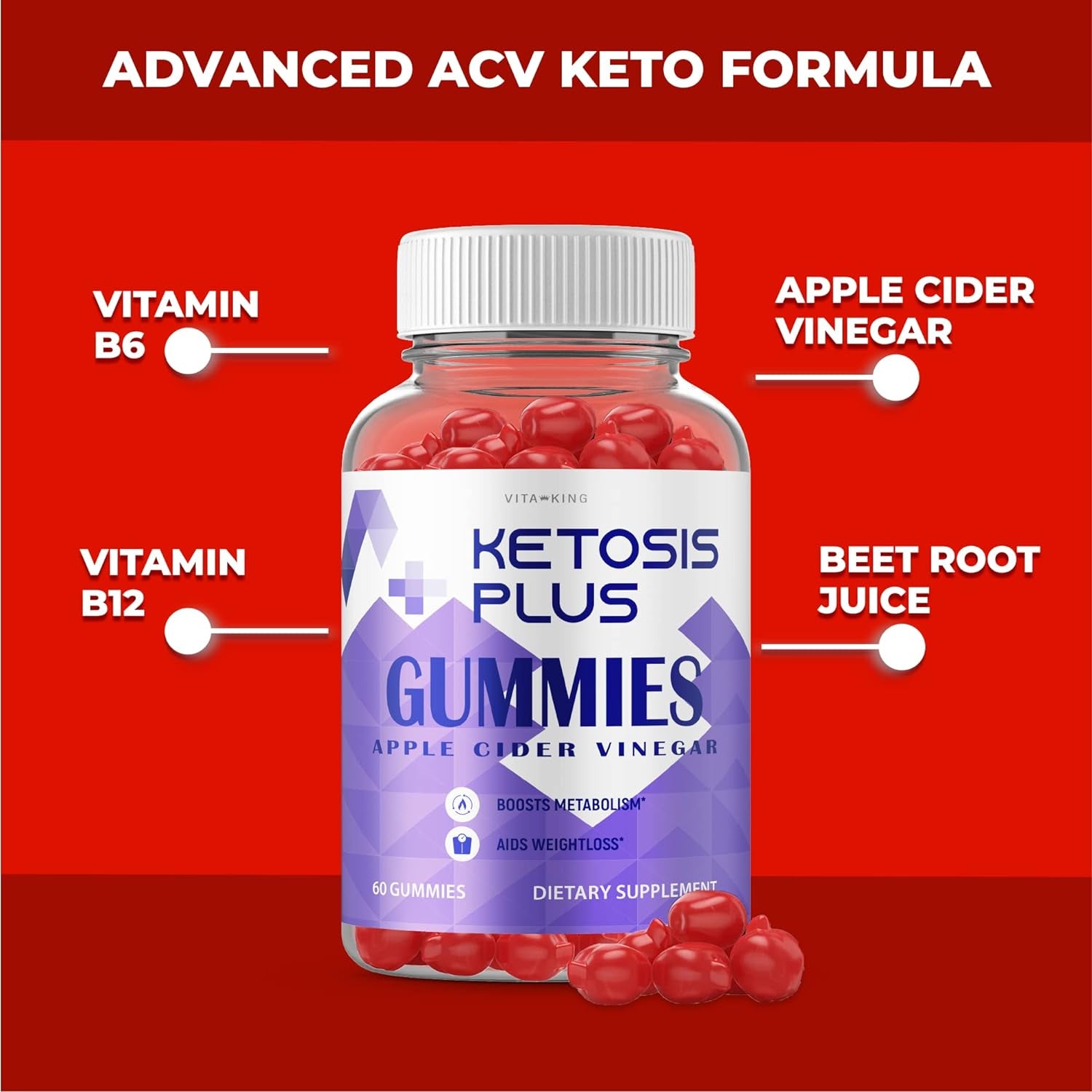 Vitaking (3 Pack) Ketosis plus Gummies Ketosis plus Gomitas Ketosis plus ACV Gummies Ketosis plus Gummy S (180 Gummeis)