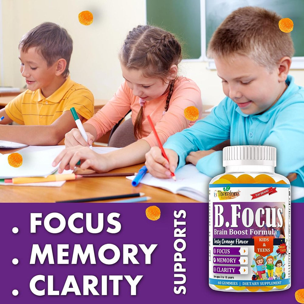 B.Focus Brain Booster Supplement for Kids, Teens, Supports Memory, Focus, Attention & Clarity, with Omega 3 & DHA | Brain Support 60 Gummy Vitamins