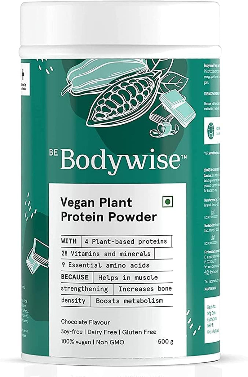 Bodywise Vegan Plant Protein Powder for Women | Made with Pea, Brown Rice, Moong Bean & Whole Algae Protein | Bone Density Improvement | 100% Vegetarian | Gluten Free | 500 Grams