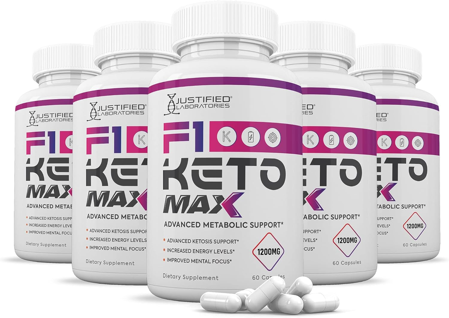 (5 Pack) F1 Keto Max 1200MG Pills Includes Apple Cider Vinegar Gobhb Strong Exogenous Ketones Advanced Ketogenic Supplement Ketosis Support for Men Women 300 Capsules