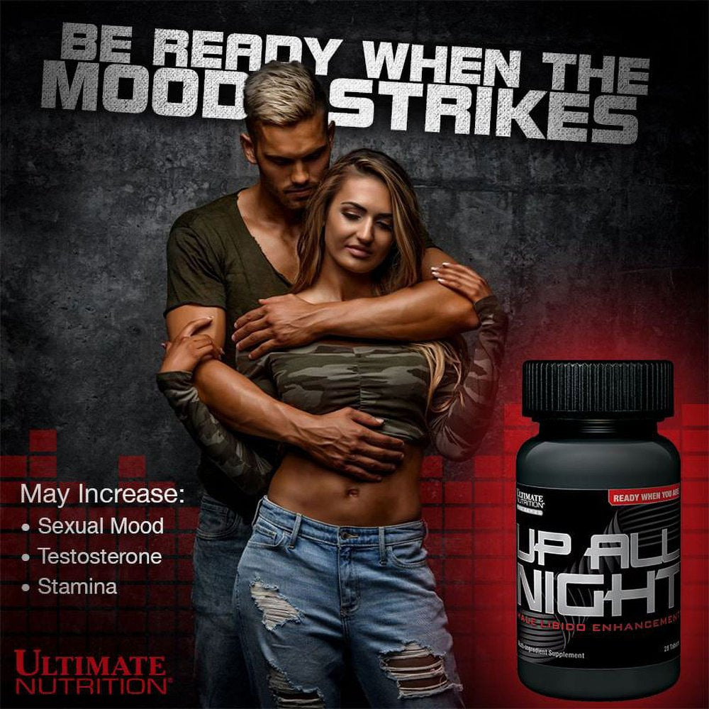 Ultimate Nutrition up All Night Natural Male Enhancer and Testosterone Booster for Men - Prime Mens Health Supplement - Maximize Strength, Stamina, Endurance and Metabolism - 28 Tablets