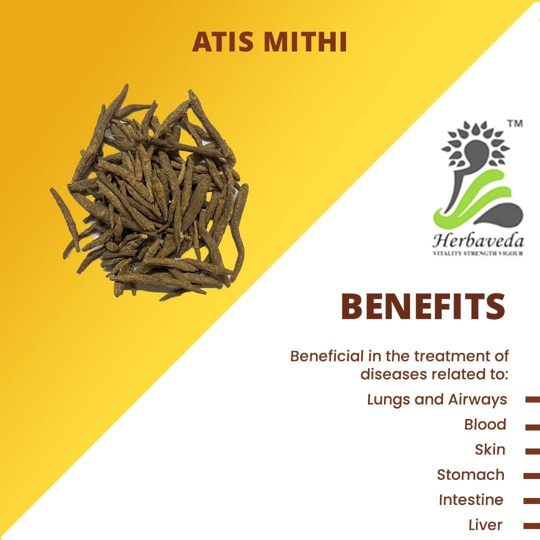 Metrol Herbaveda- Atis Mithi 50G | Atees Mithi | Atees, Arand, Ativitayam, Atavish, Atis, Bikh, Amrita, Ataicha, Atisaraghni, Adhividayam, Ateesh, Atish Mithi,Atiwisha, Ateesh