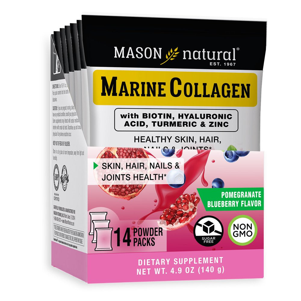 Mason Natural Marine Collagen - Blueberry Pomegranate Hydrating Drink Mix, 14 Quick Dissolve Stick Packs