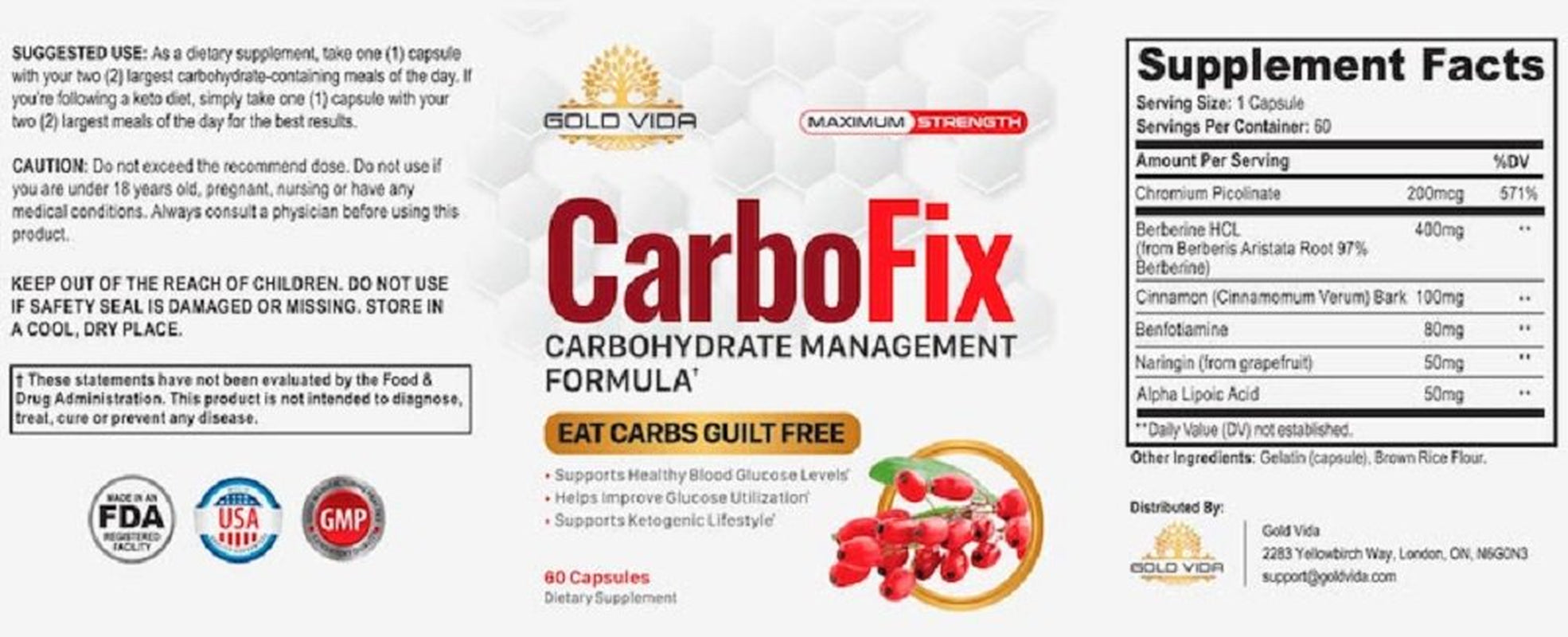 (3 Pack) Carbofix Pills Supplement Tea Reviews Gold Solo Vida Carbo Fix (180 Capsules)