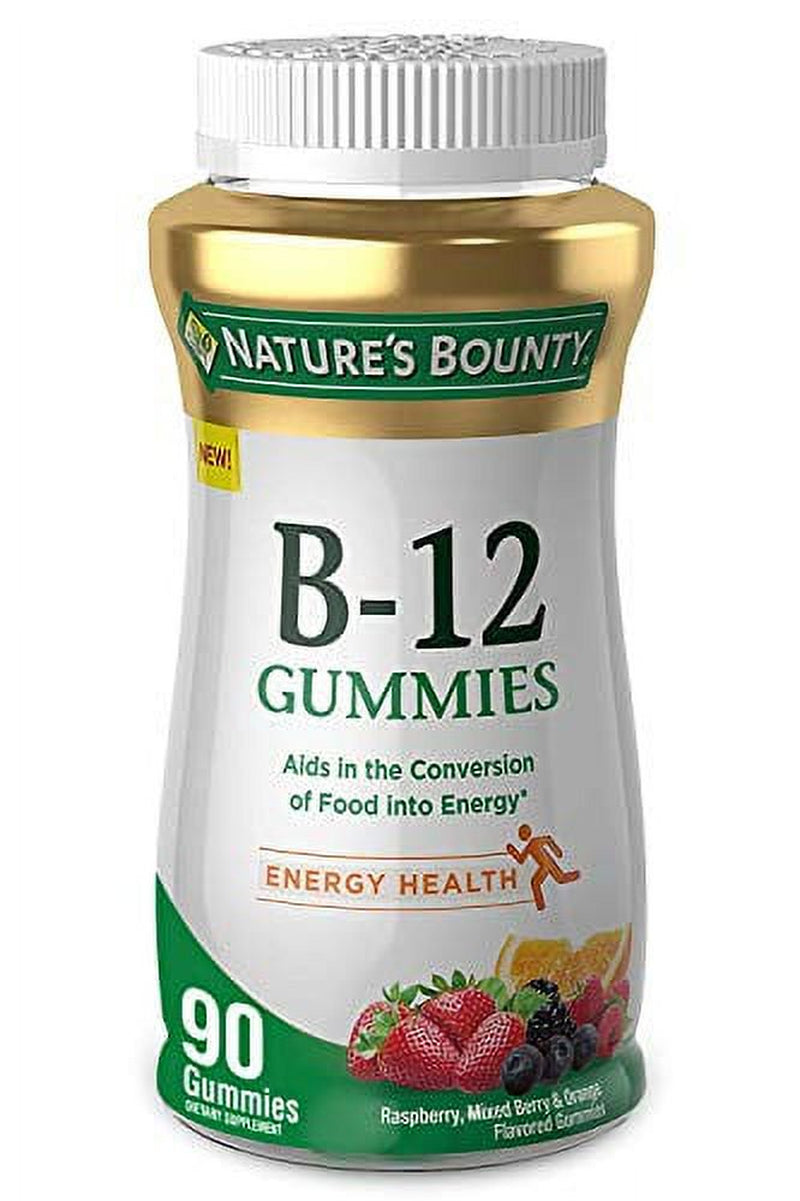 Vitamin B12 Gummies by Nature'S Bounty, Dietary Supplement, Supports Energy Metabolism and Nervous System Health, Mixed Berry Flavor, 500Mcg, 90 Gummies